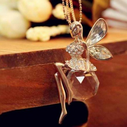 Crystal Angel Fairy Pendant Chain Necklace