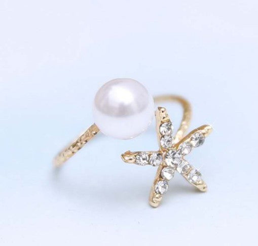 Starfish & Imitation Pearl Ring