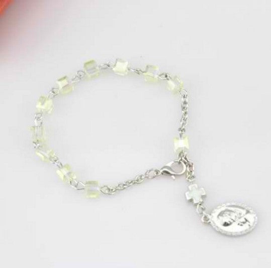 Religious Metal Cross Square Crystal Charm Bracelets