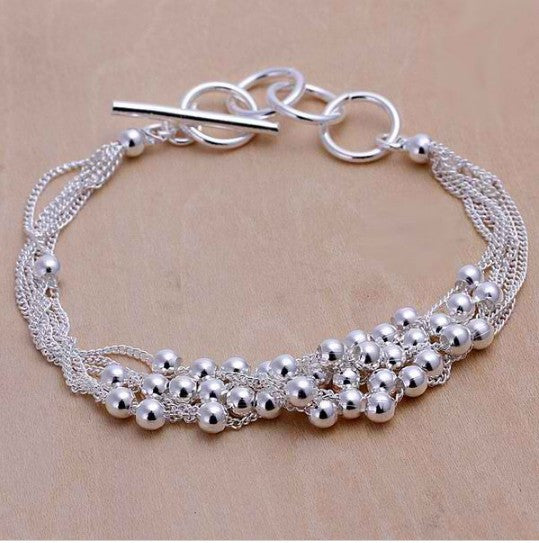 Multi Layer Silver Beads Toggle Bracelet
